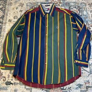 Vintage Tommy Hilfiger striped colorblock button Front Men Shirt 90s Y2K Medium